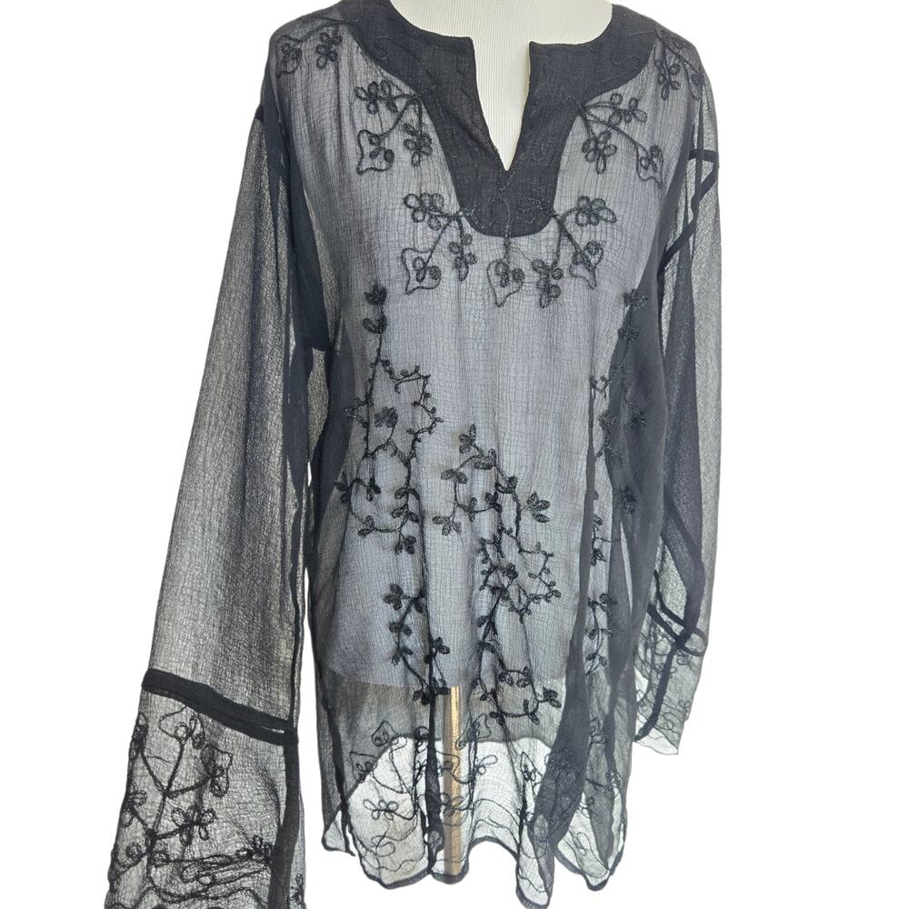Sheer Whimsigoth Tunic Black Fairy Grunge Romantic Bell Sleeves Women Medium
